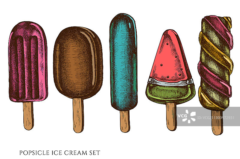 手绘彩色冰棒冰淇淋素材图片素材