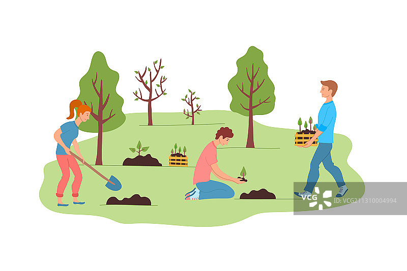 卡通彩色人物森林恢复图片素材