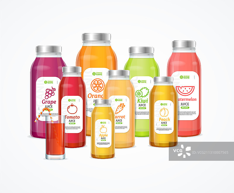 逼真的3D果汁瓶套装图片素材