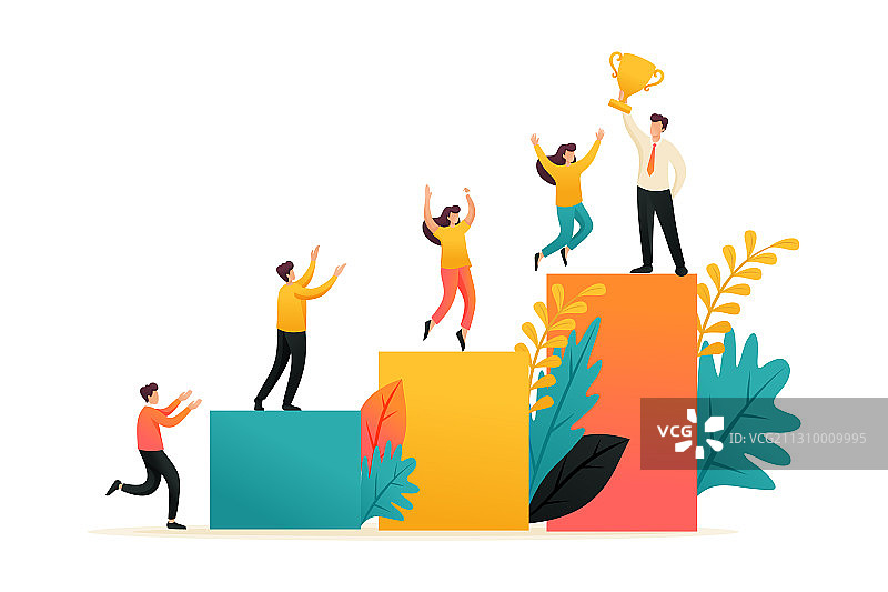 年轻商人取得成功扁平2D风格图片素材