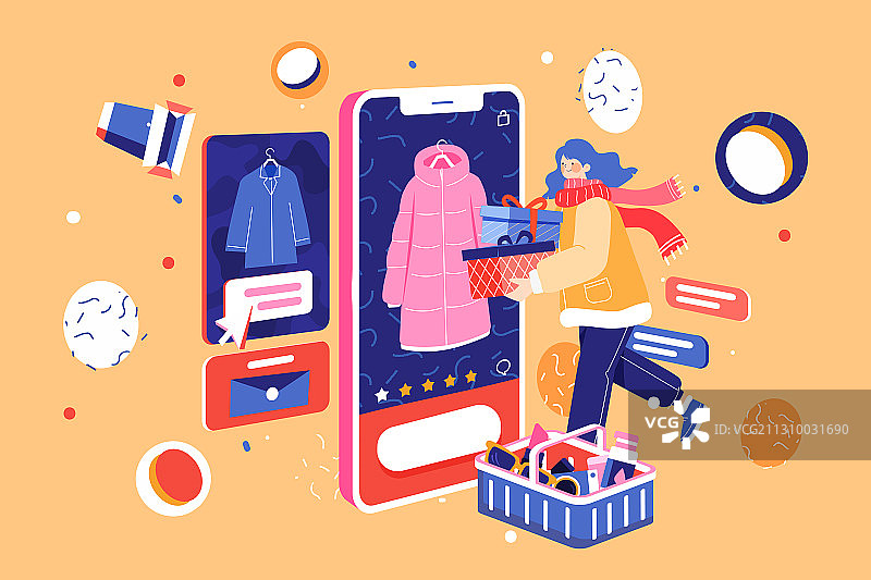 卡通2.5D等距电商购物促销双十二年终大促送礼网购矢量插画图片素材