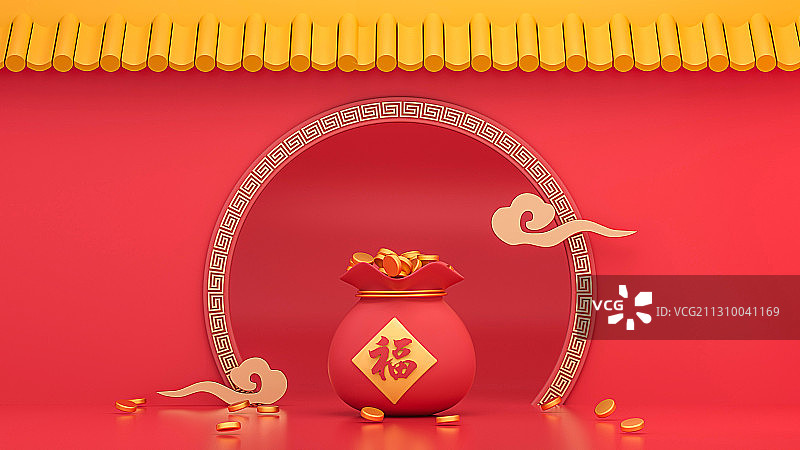 中国红节日三维场景渲染图片素材