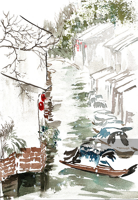 雪中的水乡图片素材