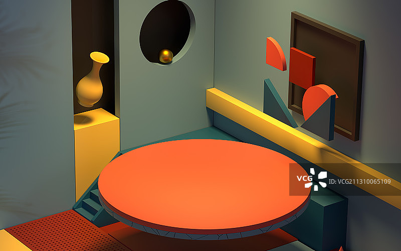 充满创意的几何体房间 3D渲染图片素材
