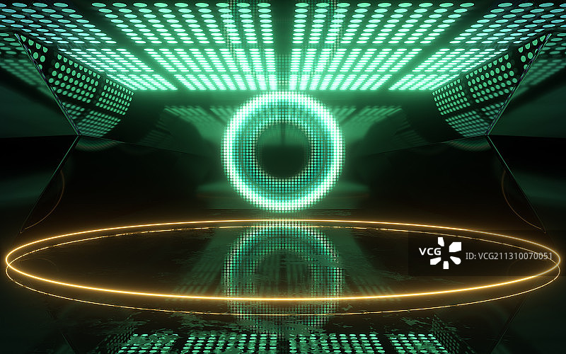 多彩灯光照耀的大厅 3D渲染图片素材