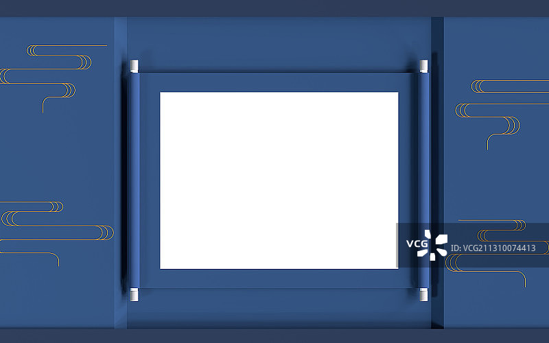 蓝色中国风卷轴背景 3D渲染图片素材