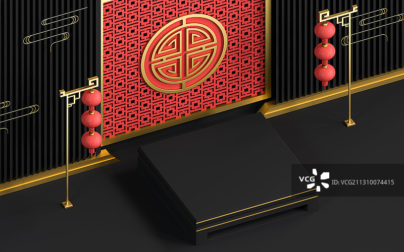 中国风展示台背景 3D渲染图片素材
