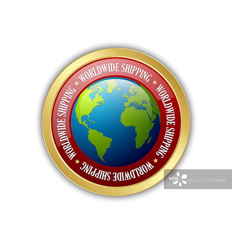 金色全球运输徽章，白色背景图片素材
