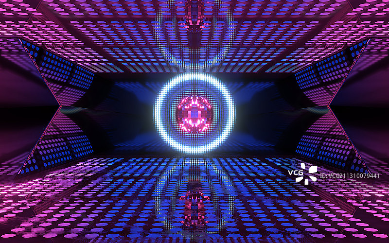 迪斯科球与霓虹灯光 3D渲染图片素材