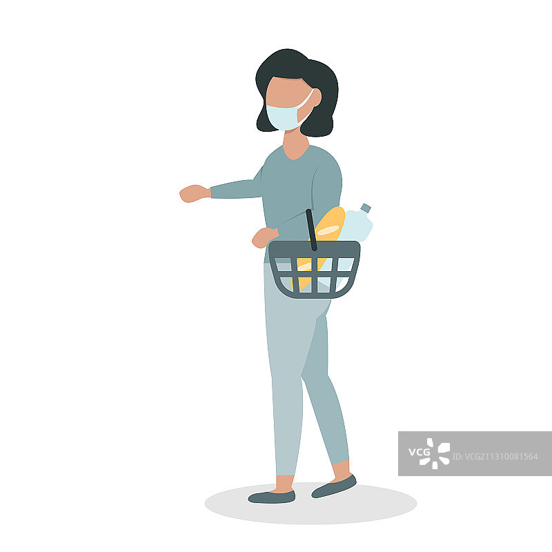 戴着面罩，拿着篮子的女人图片素材