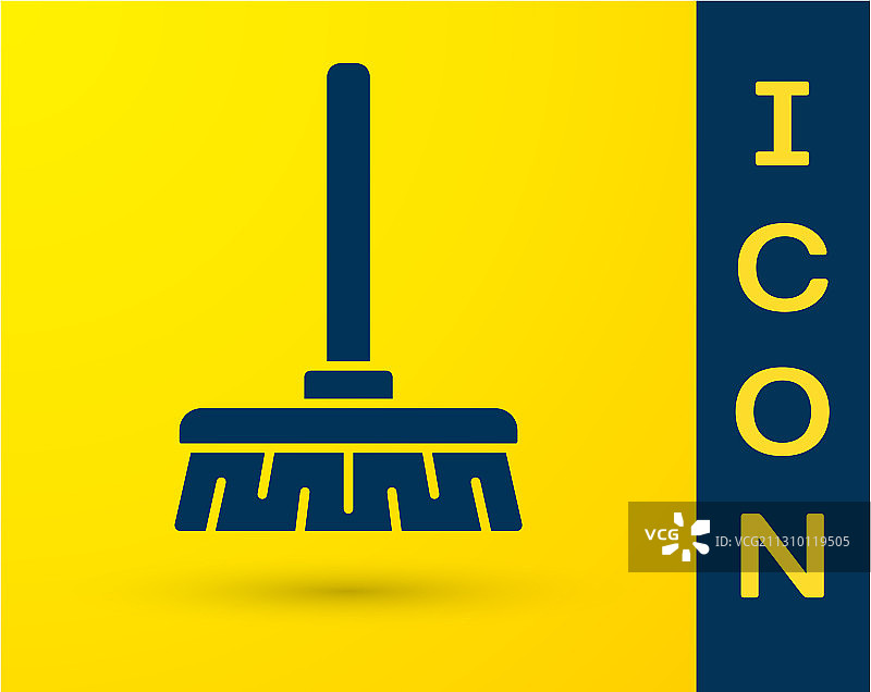 黄色背景上的蓝色手柄扫帚图标图片素材