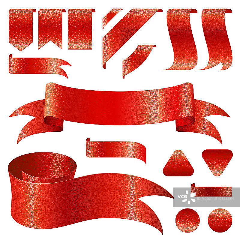 红色闪光丝带banner和贴纸图片素材