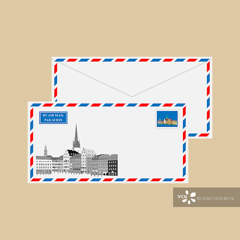 带邮戳的航空邮件信封图片素材