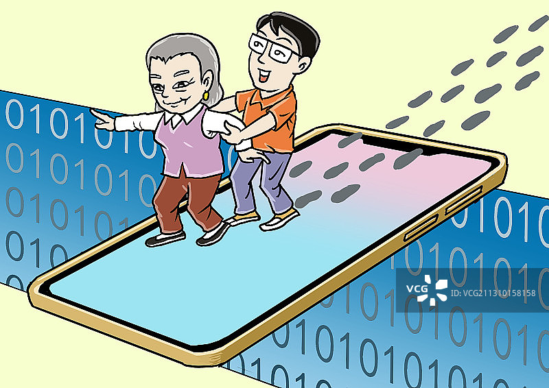 插画：帮助老人跨越数字鸿沟图片素材