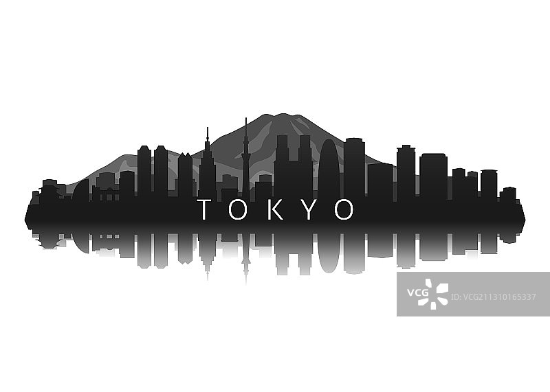 黑色东京天际线剪影及倒影图片素材