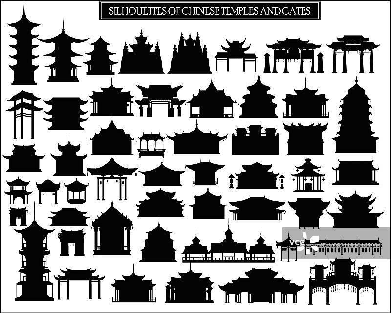 中国寺庙剪影组合图片素材
