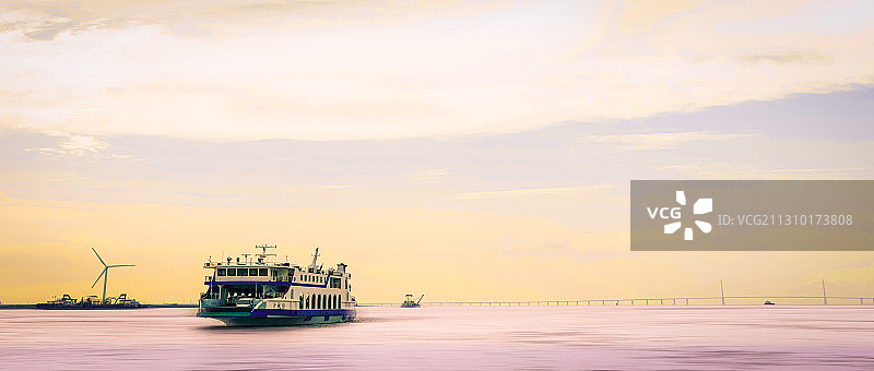 秋日横沙岛夕阳图片素材