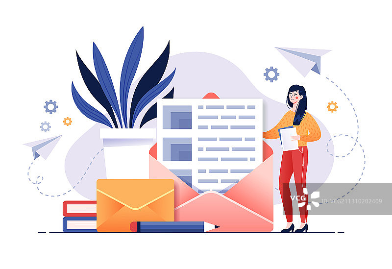 带有已打开信件的电子邮件服务概念图片素材