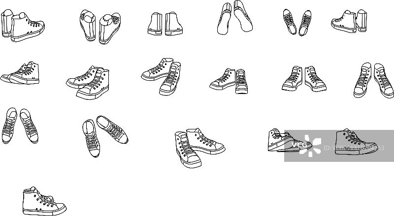 白色背景上的帆布鞋套装图片素材