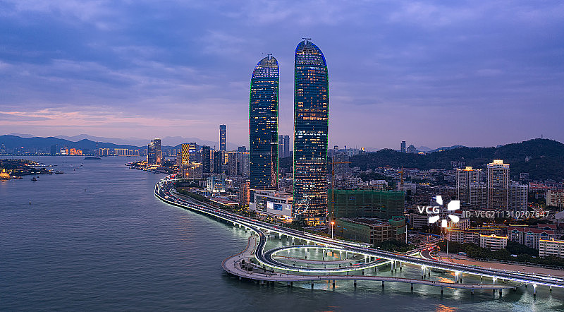 厦门世贸海峡大厦双子塔航拍图片素材