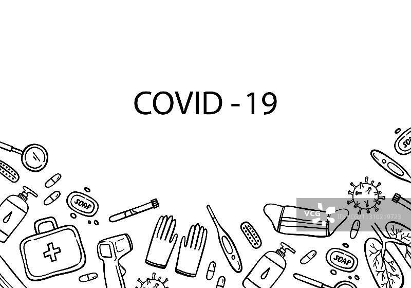 黑色轮廓的新冠病毒信息图和文本图片素材