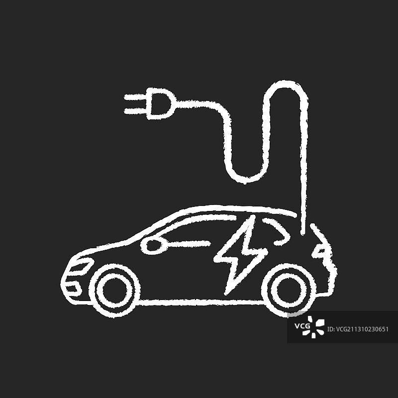 电动汽车粉笔白色图标（黑色背景）图片素材