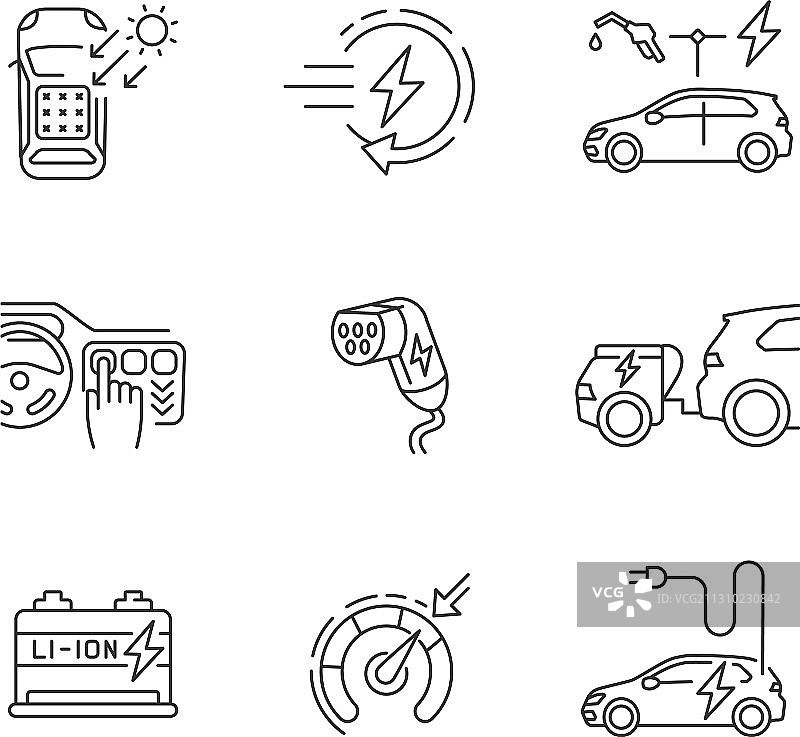 电动汽车线性图标合集图片素材