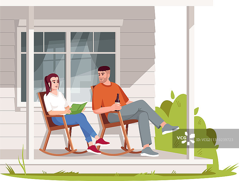 坐在露台扶手椅上的情侣（半扁平RGB）图片素材