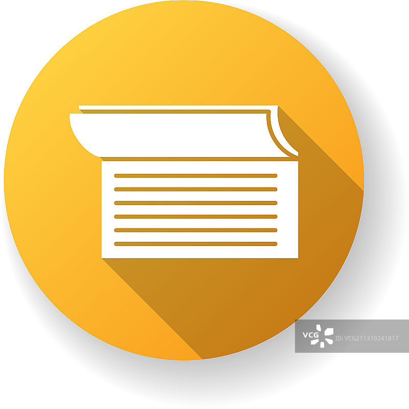 支票簿黄色扁平设计长阴影标志图片素材