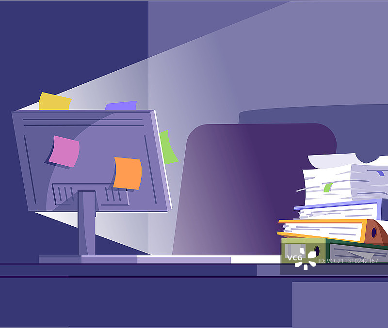 夜晚办公区半扁平风格图片素材