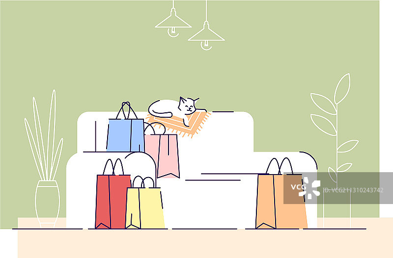 沙发上的半扁平购物袋图片素材