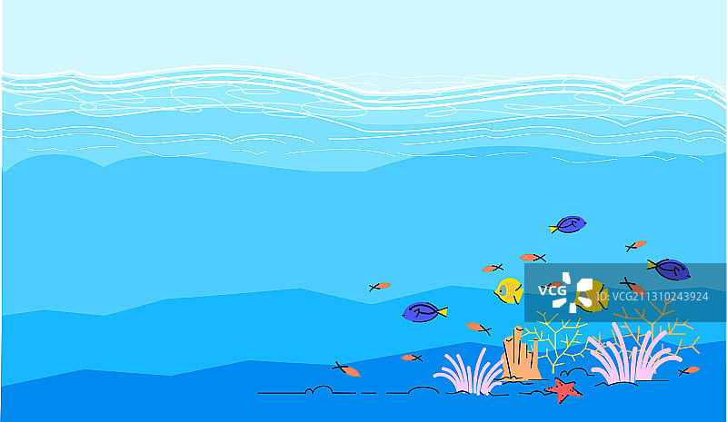 热带水下生物半扁平风格图片素材