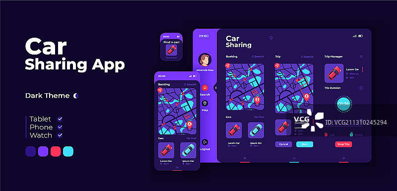 汽车共享App屏幕自适应设计模板图片素材