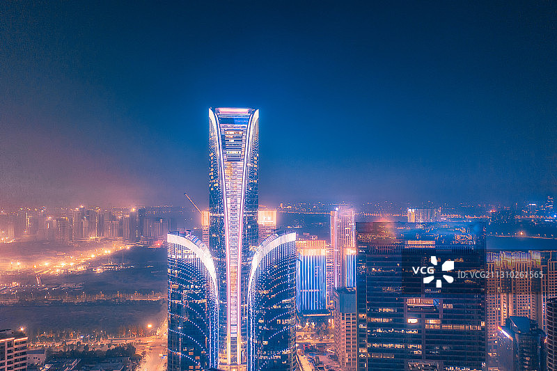 杭州萧山钱江世纪城博地中心大厦夜景图片素材