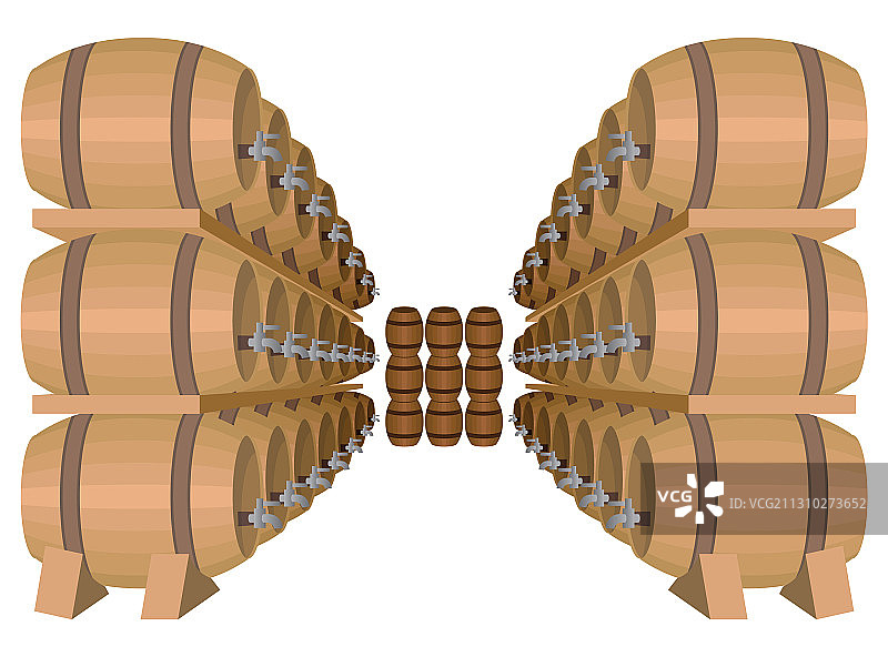 酒窖中的橡木酒桶图片素材