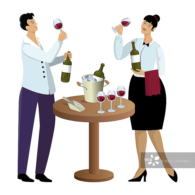 男女侍酒师品尝葡萄酒图片素材