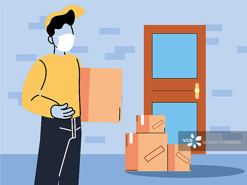 戴口罩的快递员安全送货图片素材