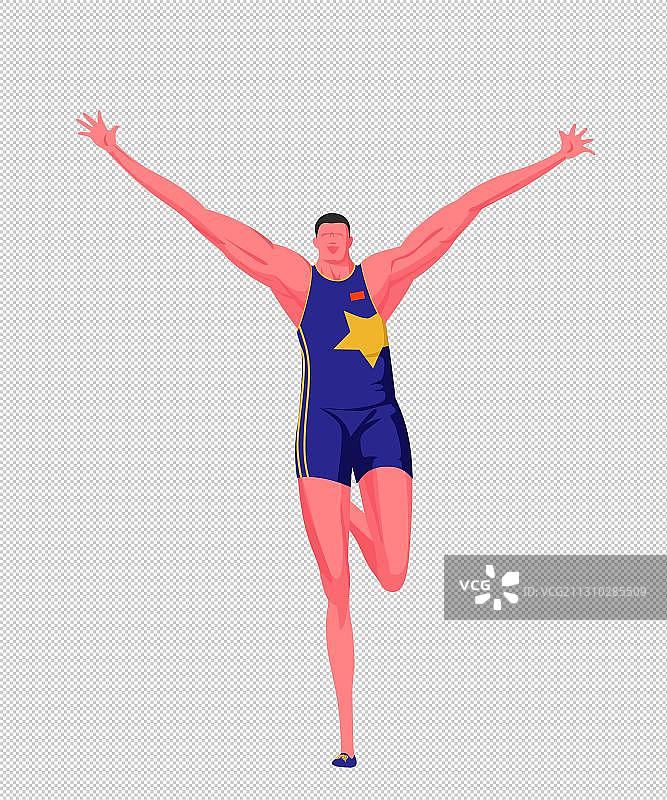 男运动员高举双臂欢呼奔跑图片素材