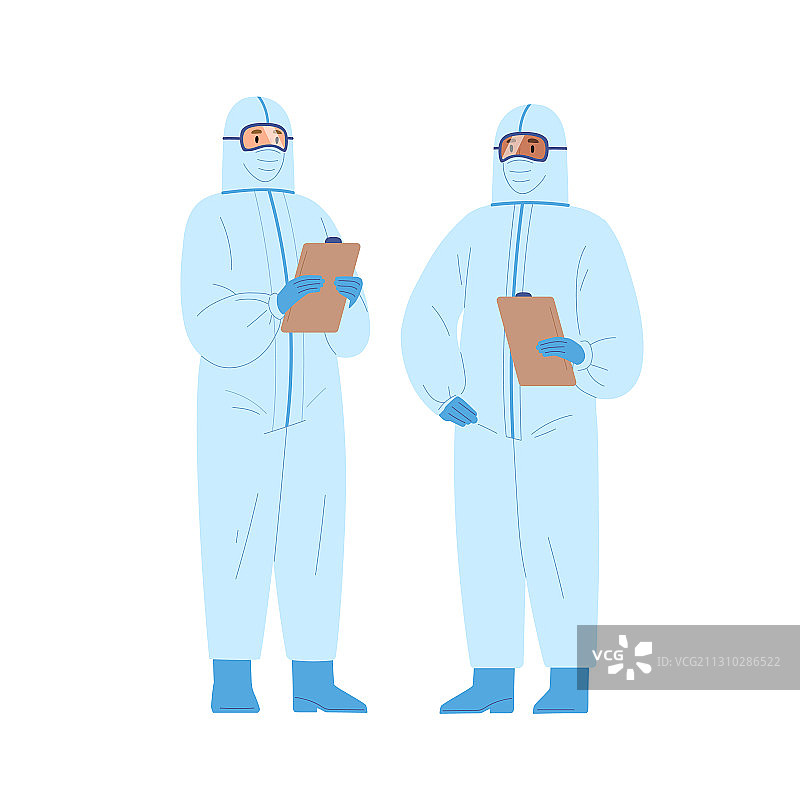两名穿着防护服的不同种族男医生图片素材