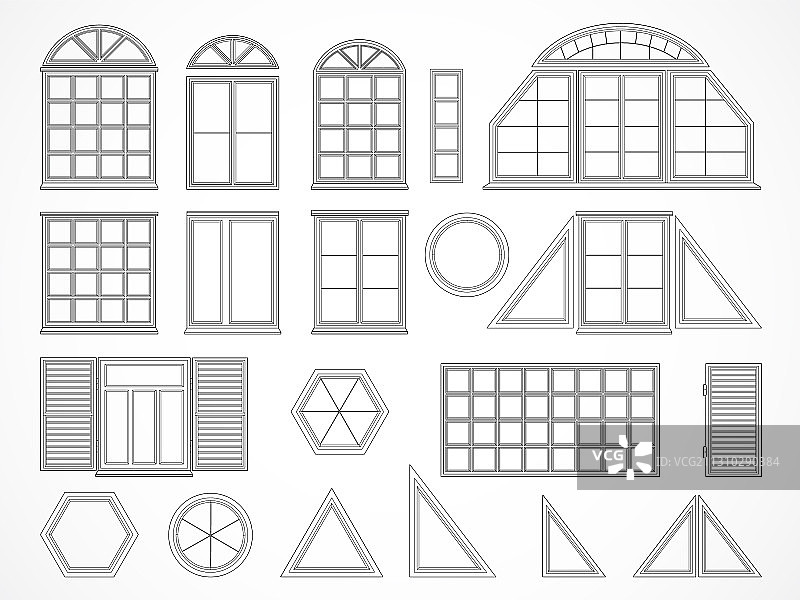 窗户和百叶窗轮廓套装图片素材