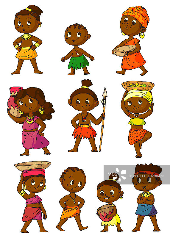 非洲人物集合（白色背景，已隔离）图片素材