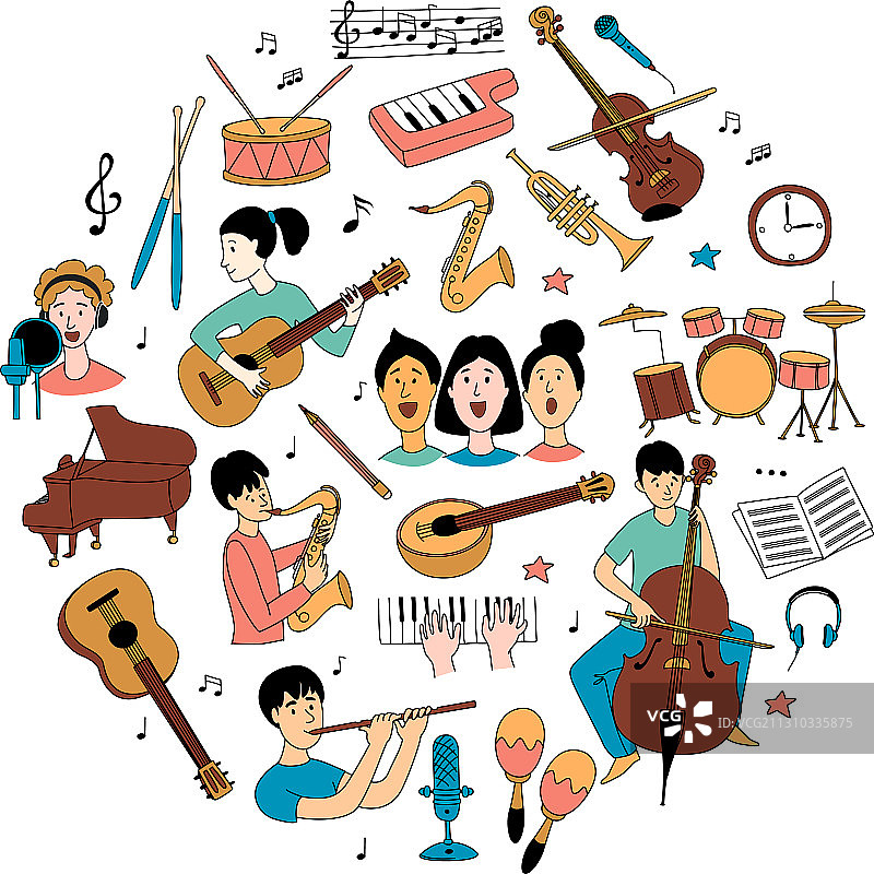 学习不同乐器的学生图片素材