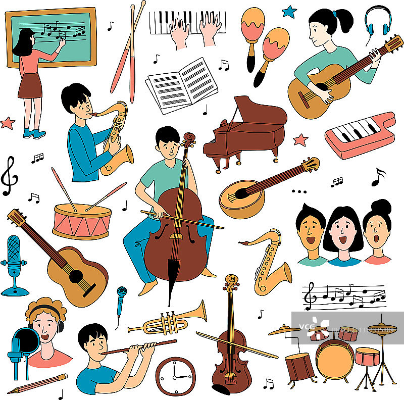 学习不同乐器的学生图片素材