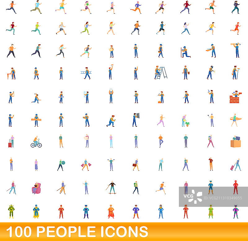 100人图标设置卡通风格图片素材