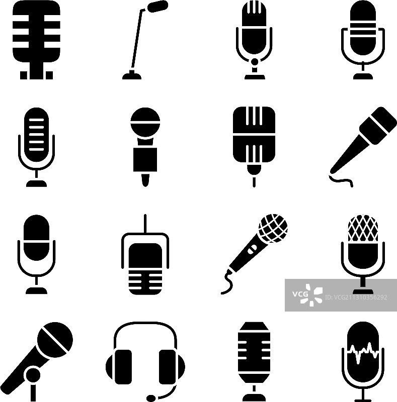 复古麦克风耳机图标合集图片素材