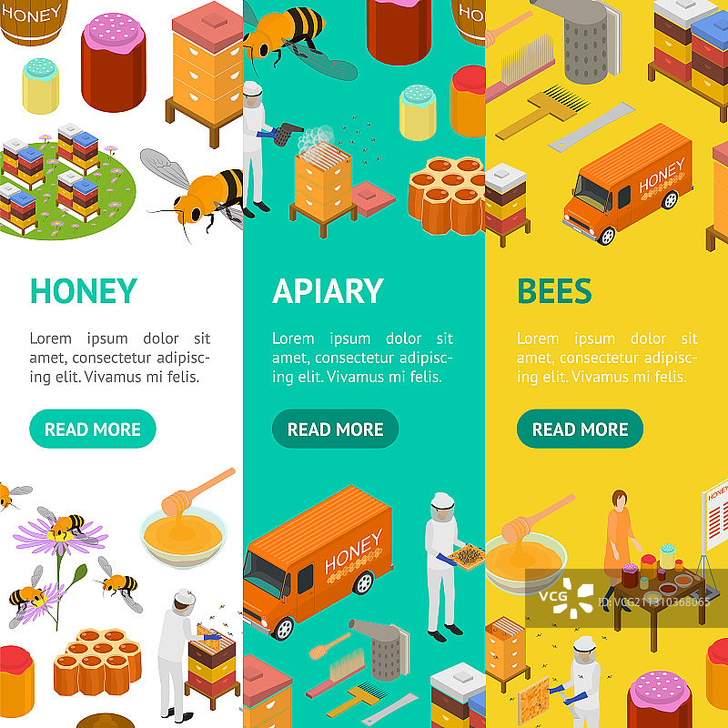 3D等距蜂房概念banner竖版套装图片素材