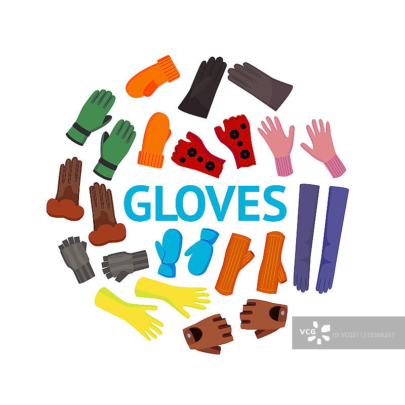 卡通彩色羊毛手套圆形设计概念图片素材