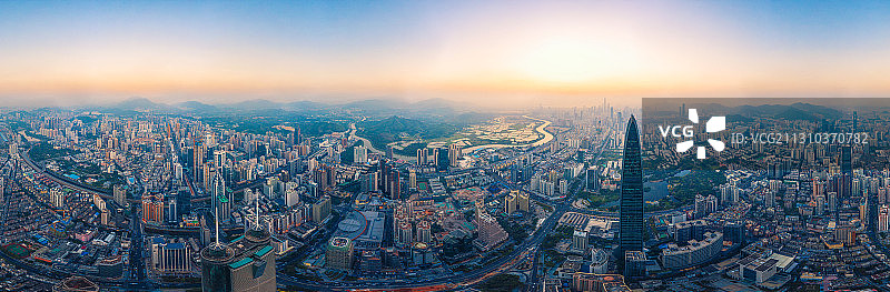 广东省深圳市罗湖区城市天际线黄昏风格图片素材