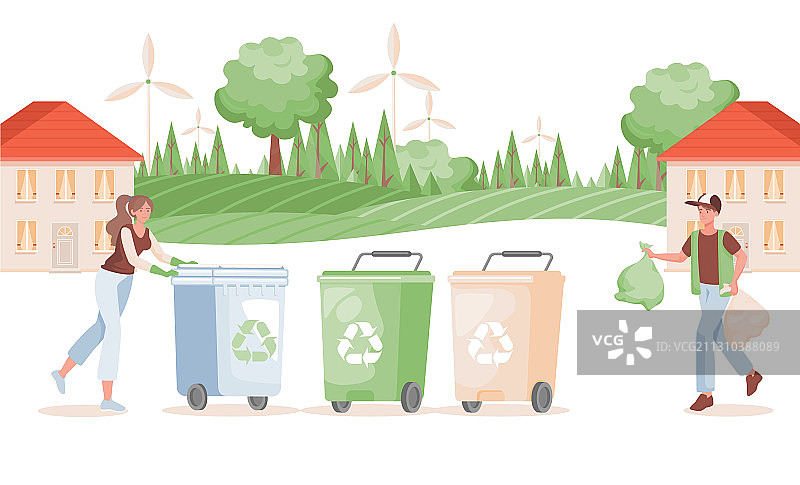 男女垃圾分类图片素材