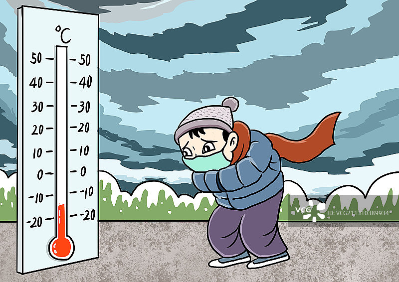 插画：大风降温图片素材